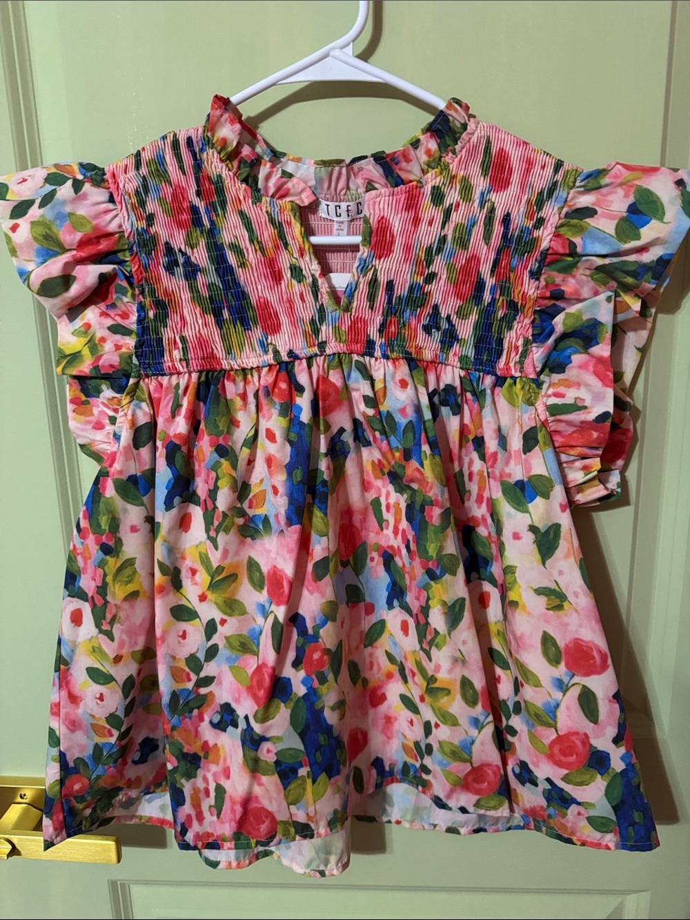 TCEC Multicolor Floral Smocked Ruffle Sleeve Blouse